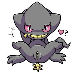 ? ambiguous_gender anthro banette furry heart looking_at_viewer nintendo pink_eyes pokemon presenting rakkuguy simple_background slit smile solo video_games white_background zipper