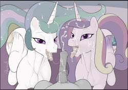 2017 alicorn animal_genitalia animal_penis arareroll balls cum cum_in_hair cum_on_face cum_on_tongue cutie_mark equine equine_penis female feral friendship_is_magic group hair horn horsecock male mammal multicolored_hair my_little_pony open_mouth penis princess_cadance_(mlp) princess_celestia_(mlp) straight tongue wings