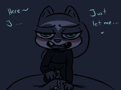 2016 anthro black_background blush bulge clothing dialogue disney duo english_text furry half-closed_eyes heart inkyfrog looking_at_viewer male mammal mustelid open_mouth percy_vison polecat pov simple_background solo_focus teal_eyes text yaoi zootopia