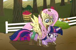 2016 alicorn animated apple clothing cum cum_on_body cum_on_face cutie_mark dirty duo edit equine feathered_wings feathers female fence feral flower fluttershy_(mlp) food friendship_is_magic fruit fur grass hair hi_res horn legwear mammal mud multicolored_hair my_little_pony outside pegasus pink_hair plant purple_eyes purple_feathers purple_fur shutterflyeqd socks spread_wings tree twilight_sparkle_(mlp) wings yellow_feathers yellow_fur