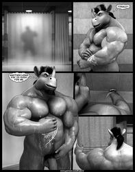 1boy 2016 3d abs anthro balls bathing biceps braford closed_eyes comic furry horn male male_only mammal musclegut muscular muscular_male nude pecs penis pubic_hair rhinoceros shower soap solo speech_bubble water wet