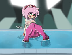 amy_rose anthro areola big_breasts breasts cameltoe erect_nipples female hedgehog mammal nipples pink_hair sandunky solo sonic_(series) sonic_the_hedgehog_(series) water wet_clothes wet_pants