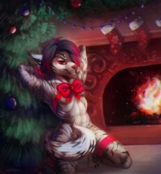 1boy anthro christmas feline fur furry gift holidays male male_only mammal marvain narico pose solo tiger