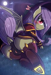 1girls 2016 animated anus bat_pony blinking clothing equine female feral flutterbat_(mlp) fluttershy_(mlp) friendship_is_magic hat legwear looking_at_viewer looking_back mammal moon my_little_pony pink_hair pussy red_eyes slit_pupils solo sparkles stockings vagina vavacung witch_hat