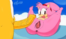 5_toes amy_rose anus ass barefoot blush breasts canine classic_amy_rose clitoris cloud cute dat_ass excito eyelashes fat_mons flat_chest foreskin fox happy headband heart heart-shaped_pupils hedgehog huge_cock imminent_sex mammal nude penis pink_fur pink_spines presenting_hindquarters presenting_pussy pussy sega slightly_chubby sonic_(series) sonic_the_hedgehog_(series) tails uncut veiny_penis vulpine young