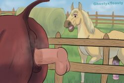 3:2 absurd_res animal_genitalia animal_penis animal_vulva anthro anus ass balls big_butt bodily_fluids brown_body cuckold equid equine equine_genitalia equine_penis equine_vulva farm farmer female fence feral feral_penetrated freckled_butt freckles genitals ghostyxtoasty grass group hay hi_res horse human human_on_feral human_penetrating human_penetrating_feral humanoid_genitalia humanoid_penis interspecies male male/female mammal musk penetration penis plant sex surprised sweat sweaty_butt trio vulva wood zoophilia