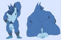 3:2 absurd_res activision anthro anus armpit_hair ass balls bara barazoku beard big_claws big_penis black_sclera blue_body blue_fur body_hair claws crash_(series) crash_mind_over_mutant crash_of_the_titans facial_hair fur gay genitals hi_res male male_only muscular muscular_male nipples nude pecs penis pubes ratcicle simple_background solo titan_(crash_bandicoot) unrealrui vein veiny_penis video_games yaoi