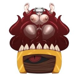 big_breasts big_nipples blue_eyes dark_nipples female goat_girl goat_horns grey_hair ltnt_blythe_(artist) mimic mimic_chest nude ram_girl ram_horns red_eye red_eyes red_tentacles sheep_girl sheep_horns snowysheepvt_(vtuber) tentacle tentacle_in_pussy tentacle_penetration virtual virtual_youtuber