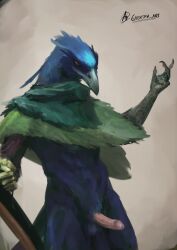 2026 abs animal_humanoid asurii_(character) avian avian_humanoid backsack balls beak digital_drawing_(artwork) digital_media_(artwork) digital_painting_(artwork) erection feathers feet gaertan genitals hi_res humanoid male painting_(artwork) penis poncho_only scales shaded solo talons toes vein veiny_penis