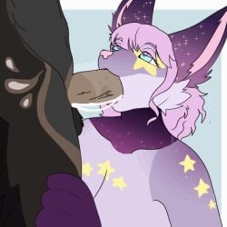 1:1 animated anthro anthro_penetrated big_ears blue_eyes bodily_fluids chest_tuft cosmic_hair cryptidfur cum cum_from_mouth cum_in_mouth cum_inside ethereal_hair fellatio female female_penetrated genital_fluids genitals leaking_cum loop male male/female male_penetrating male_penetrating_female markings oral oral_penetration penetration penile penile_penetration penis penis_in_mouth sex star star_(marking) tongue tongue_out tongue_out_fellatio tuft