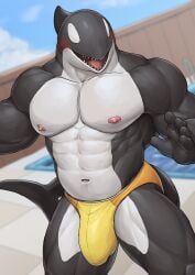2024 5_fingers abs absurd_res anthro aquatic areola barontoko biped black_body black_skin black_tail blurred_background blush blush_lines bulge cetacean clothed clothed_anthro clothed_male clothing cloud day deltoids detailed_bulge digital_media_(artwork) dolphin eyeless fin fingers gay gay_anal gay_male gay_sex glistening glistening_clothing glistening_swimwear head_fin hi_res homosexual homosexual_male homosexual_sex male male/male male_anthro male_only male_penetrated male_penetrating mammal multicolored_body multicolored_clothing multicolored_skin multicolored_swimwear muscular muscular_anthro muscular_male navel nipples oceanic_dolphin open_mouth orange_clothing orange_speedo orange_swimwear orca pecs pink_areola pink_nipples sharp_teeth sky solo speedo speedo_only swimming_pool swimwear tail teeth tongue toothed_whale topless topless_anthro topless_male trapezius two_tone_body two_tone_clothing two_tone_skin two_tone_speedo two_tone_swimwear white_body white_skin yellow_clothing yellow_speedo yellow_swimwear