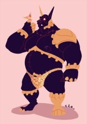 2018 accessory anthro belly big_belly black_body black_nipples bottomwear bulge canid canine chocolateandmilk clothed clothing cock_ring dated empty_eyes gay gay_male genitals homosexual homosexual_male jewelry male male/male male_only male_penetrating mammal mouth_closed muscular muscular_anthro muscular_male nipples overweight overweight_anthro overweight_male patchwork_creature pecs penis penis_accessory penis_base penis_jewelry signature simple_background solo standing teeth topless yellow_bottomwear yellow_clothing yellow_eyes