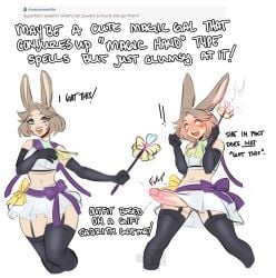 1futa 2024 animal_humanoid armwear aroused blush bottomwear clothed clothing dated duo ears_up elbow_gloves embarrassed english_text erection female female_to_futa ftg_transformation fti_transformation futa_transformation futanari gender_transformation genitals gloves gynomorph hair handwear hi_res humanoid intersex lagomorph lagomorph_humanoid legwear leporid_humanoid looking_at_viewer magic_wand mammal mammal_humanoid navel open_mouth penis q&a rabbit_humanoid short_hair simple_background skimpy skirt spell_gone_wrong stockings sweetburn sweets_remivas_(sweetburn) text transformation white_background
