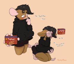 anal anal_sex anthro biped bulge detailed_bulge dildo dildo_in_ass dildo_insertion embarrassed english_text hi_res kenny_(mouse_kenny) large_insertion male male_anthro mammal mouse mouse_kenny murid murine object_in_ass penetration rodent sex_toy sex_toy_in_ass sex_toy_insertion size_difference solo text under_clothes