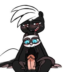 2016 alternate_version_available anthro balls blush claws clothed clothing disney duo erection fan_character gay grin hugh_muskroura humanoid_penis inkyfrog male male_only mammal mustelid nude on_lap open_mouth penis percy_vison polecat red_eyes simple_background sitting sitting_on_lap skunk teal_eyes white_background yaoi zootopia