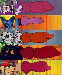 absurd_res anatomically_correct anatomically_correct_genitalia animal_genitalia animal_penis anthro armpit_hair arms_above_head asterisk_(symbol) backwards_cap ball_tuft balls barazoku bat-eared_fox big_knot big_penis bird_dog blep blue_body blue_fur blush body_hair canid canine canine_genitalia canine_penis canis chart clothed clothing colored dalmatian domestic_dog ear_piercing erection fox fur genitals glowing glowing_eyes golden_retriever gradient green_eyes grey_hair group hair hat headgear headwear hi_res highlights_(coloring) huge_cock hunting_dog jacket knot lanyard letterman_jacket male mammal markings measurements necktie northwestern_wolf oral oral_penetration orange_penis pecs penetration penis penis_chart piercing piercing_hole pink_penis pooka_(pookashifts) pookashifts pubes purple_body purple_fur red_penis retriever sheath shirt shirtless spots spotted_markings teeth text thick_knot thick_penis tired_eyes tongue tongue_out topwear tuft unbuttoned_shirt unsheathed vein white_body white_fur wolf yellow_eyes