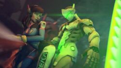 1boy 1girls 3d animated arm_support armor ass bent_over blurry bodysuit bouncing_breasts brown_hair bubble_butt butt clothed_sex commentary cyborgbunny d.va depth_of_field doggy_style facial_mark female fucked_silly genji genva gif glowing glowing_eyes hand_on_another's_hip headphones helmet heterochromia highres jiggle leaning long_hair looking_at_another looking_back male moneyshot overwatch penis power_armor seamless_loop sex source_filmmaker standing straight