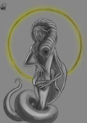 annelid anthro duo elden_ring fledgedragonfox fromsoftware genitals greyscale hair hug hugging_another humanoid intersex intersex/male leech leech_man long_hair male monochrome monster penis prehensile_penis tail tarnished_(elden_ring) teeth teratophilia