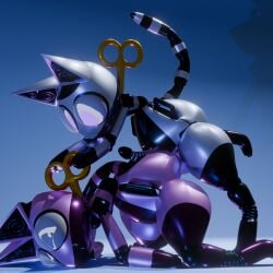 1:1 3d_(artwork) anthro ass blender_(artwork) blender_cycles_(artwork) bob_unit_(mechadove) clockwork digital_media_(artwork) domestic_cat duo erection felid feline felis genitals glowing glowing_eyes grey_body grinding hi_res key low_power machine machine_sex male male/male malfunction mammal mechadove metallic_body penis pink_body robot robot_anthro simple_background tail toy windup