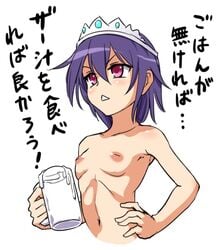 breasts character_request crown cum female funnyari nipples nude purple_hair red_eyes short_hair small_breasts tagme