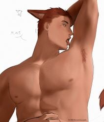 1boy armpit armpit_hair armpit_licking hairy_armpits hairy_chest hairy_male kucyash licking_armpit love_and_deep_space male male_only no_background nude_male solo sweat sweat_fetish sweaty_body werewolf