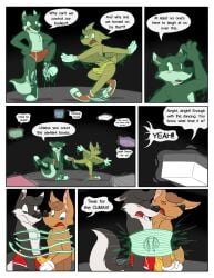 4_fingers animate_inanimate anthro bat bat_ears bat_wings black_body black_ears black_fur black_nose black_tail blue_eyes blush blush_lines body_control bound briefs brown_body brown_fur brown_hair brown_tail bulge canid canine canis clothing comic comic_panel converse converse_shoes crisp_the_wolf cursed_clothing cursed_object cute_fangs dipstick_ears dweet-tea ear_markings emanata english_text erection erection_under_clothing fangs fingers floating floating_object folded_wings footwear forced forced_dancing forced_erection frottage fur ghost gloves green_eyes group hair handwear head_tuft hi_res humiliation humiliation_fetish male male_only mammal megabat membrane_(anatomy) membranous_wings multicolored_body multicolored_ears multicolored_fur open_mouth penile penises_touching pink_inner_ear possession print_clothing print_underwear red_briefs red_clothing red_underwear sequence sex shoe_fetish shoelaces shoelaces_untied shoes speech_bubble spirit tail teeth tenting text tongue tuft two_tone_body two_tone_fur underwear watermark white_body white_clothing white_ear_tips white_fur white_gloves white_handwear white_tail wings wolf yellow_briefs yellow_clothing yellow_underwear