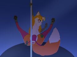 anthro anus ass beckoning canid canine charlie_(toothyfops) clothing colored_nails dancing ear_piercing fox gesture hi_res jockstrap leggings legwear licking licking_lips licking_own_lips male mammal money_in_thong nails nonbinary_(lore) piercing pole pole_dancing presenting presenting_anus presenting_hindquarters semi-anthro solo tongue tongue_out toothyfops underwear