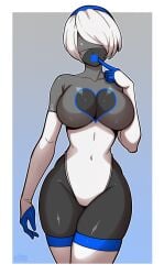 1girls bad_tag bimbo_lips bimbofication black_skin blindfold blue_background blue_lips blue_trim bob_cut breasts camelsole cleavage cleavage_cutout clothing_cutout colored_skin covered_navel cuteemmy cyborg dark-skinned_female dark_skin droid elbow_gloves finger_to_mouth gloves grey_leotard hairband heart hentai-foundry_username highcut huge_breasts huge_lips latex latex_gloves latex_leotard latex_thighhighs legs leotard lips lipstick long_legs makeup multicolored_leotard nier:automata nier_(series) robot sex_droid short_hair sideboob small_nose square_enix standing thick_thighs thighhighs thighs transparent_background two-tone_background two-tone_leotard white_gloves white_hair white_leotard white_thighhighs wide_hips yorha_2b