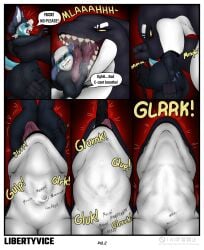 absurd_res ambiguous_fluids anthro aquatic ass black_sclera bodily bodily_fluids cetacean comic death dolphin drooling duo english_text female femboy forced hi_res internal lagomorph leporid libertyvice mammal mawplay oceanic oceanic_dolphin orca rabbit red_eyes saliva size_difference swallowing text thick_thighs toothed toothed_whale vore whale yellow_sclera