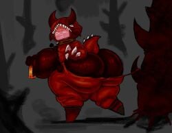 1girls big_ass big_breasts claws cosplay disumisu2 drako_veeronica drakobloxxer female female_only forsaken_(roblox) functionally_nude horns hyper nipple_piercing onesie red_body roblox roblox_game robloxian robot robot_girl sweat tagme torn_clothes tv_head veeronica