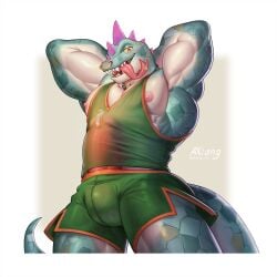 1:1 2026 anthro athletic_wear axiang_cai biceps big_penis blush blush_lines bodily_fluids bottomwear bulge clothed clothing digital_media_(artwork) facial_piercing forked_tongue gay gay_male genital_fluids genitals goat_(movie) gym_bottomwear gym_shorts hands_behind_head hi_res homosexual homosexual_male humanoid_genitalia humanoid_penis ineffective_clothing komodo_dragon lizard long_tongue looking_at_viewer male male/male male_only male_penetrating modo_olachenko monitor_lizard muscular muscular_anthro muscular_male nipple_slip nipples nose_piercing nose_ring pecs penis penis_under_clothes piercing pink_nipples precum raised_arms reptile revealing_shirt revealing_tank_top ring_piercing scalie sharp_teeth shirt shorts simple_background skimpy solo sony_corporation sony_pictures spikes spikes_(anatomy) sportswear standing tail tank_top teeth tenting tongue tongue_piercing topwear translucent translucent_clothing translucent_topwear watermark white_background yellow_sclera