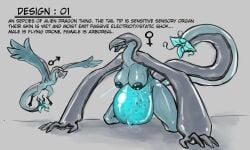 5:3 alien areola blue_body blue_mouth blue_skin bodily_fluids censored egg english_text eyeless female genitals grey_body grey_skin hi_res lactating larger_male long_arms male monster mosaic_censorship navel nipples nude pregnant pregnant_female size_difference skarma smaller_male tail text vein vulva