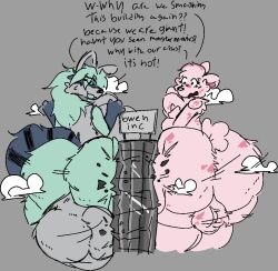 amphibian anthro aquatic ass axolotl backsack balls big_balls big_butt billboard breast_squish breasts building building_destruction cloud destruction dialogue duo english_text genitals gynomorph hornyaxolotl huge_balls huge_butt hyper hyper_balls hyper_butt hyper_genitalia intersex intersex/male macro male mammal mole_salamander procyonid raccoon rule_63 salamander scrotum_flap skyscraper squish text