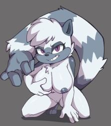 anthro big_breasts breast_squeeze breasts chest_tuft crouching female genitals hi_res idw_publishing kironzen lemur looking_at_viewer mammal markings navel nipples nude primate purple_eyes ring-tailed_lemur sega smile solo sonic_(series) sonic_the_hedgehog_(comics) sonic_the_hedgehog_(idw) sonic_the_hedgehog_(series) squeezing strepsirrhine striped_markings striped_tail stripes tail tail_hand tail_markings tangle_the_lemur tuft unusual_anatomy unusual_tail vulva