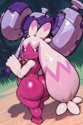 1girls ai_generated ass belladonna_ck big_ass fat_ass hammer pink_body pink_hair pink_skin pokemon shortstack sweat sweatdrop sweating tinkaton twintails