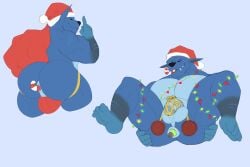 3:2 absurd_res activision anal anal_sex anthro ass balls bara big_butt big_claws black_sclera blue_body blue_fur candy candy_cane candy_cane_in_ass candy_cane_in_mouth chastity_cage chastity_device christmas christmas_clothing christmas_headwear claws clothing crash_(series) crash_mind_over_mutant crash_of_the_titans dessert feet food fur genitals gold_(metal) gold_chastity_cage gold_chastity_device hat headgear headwear hi_res holidays jockstrap male male_only mammal mostly_nude muscular muscular_male nude object_in_ass penetration ratcicle santa_hat soles solo titan_(crash_bandicoot) toes underwear unrealrui