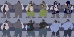 2020 absurd_res anthro balls bear belly_hair black_clothing black_harness black_penis black_shirt black_t-shirt black_topwear blue_bottomwear blue_clothing blue_hood blue_pants blue_shirt blue_topwear body_hair bottomwear chest_hair chocolateandmilk clothed clothing dated flaccid front_view fur genitals green_bottomwear green_clothing green_pants grey_body grey_fur harness hi_res humanoid_genitalia humanoid_penis male male_only mammal model_sheet multiple_versions nipples nude obese obese_anthro obese_male overweight overweight_anthro overweight_male pander_(lostpander) pants penis pink_nipples pubes rear_view shirt signature simple_background smile solo standing t-shirt tail topless topwear white_balls white_body white_fur