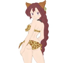 1girls animal_ears bell bikini collar color dark_chronicle dark_cloud dark_cloud_2 dat_ass female leopard long_hair looking_at_viewer monica monica_raybrandt outfit pink_eyes red_hair ribbon solo