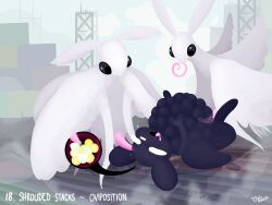 ambiguous_gender ambiguous_penetrated ambiguous_penetration anthro arthropod belly belly_inflation big_moth_(rain_world) black_eyes bodily_fluids dark_body digital_media_(artwork) drooling ear_penetration egg egg_implantation egg_inflation female female/ambiguous female_penetrating female_penetrating_ambiguous feral fog group hi_res inflation insects internal lepidopteran moth narrowed_eyes oviposition ovipositor ovipositor_penis penetration pincoosh rain_world saliva sex signature slugcat stomach_bulge storage_container tail tongue tongue_out tremble_spikes trio videocult watcher_(rain_world) white_body wings