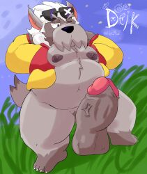anthro belly big_belly big_penis blue_sky bottomless brawl_stars canid canine canis clothed clothing colonel_ruffs_(brawl_stars) dark_nipples digital_media_(artwork) domestic_dog erection eyewear eyewear_on_head front_view fur gay gay_anal gay_male gay_sex genitals grass green_grass grey_body grey_fur hi_res homosexual homosexual_male homosexual_sex huge_cock jacket jacket_only male male/male male_only male_penetrated male_penetrating mammal nipples nude open_clothing open_jacket open_topwear outside overweight partially_clothed penis plant red_clothing signature sky standing sunglasses sunglasses_on_head supercell supercell_(company) tail thick_thighs topwear topwear_only ugly-rat15508 vein veiny_penis wearing_sunglasses yellow_clothing