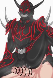 2_horns 2boys anal_juice anal_juice_on_penis anon armor armored_male asshole asshole_peek asshole_visible_through_clothes belt black_armor bodily_fluids bodysuit bodysuit_bulge bulge buttjob buttjob_over_clothes censored censored_penis disaste1960713 erect_penis erection erection_under_bodysuit gay gay_sex grinding grinding_on_penis hand_on_hip hi_res horns imagin kamen_rider kamen_rider_den-o_(series) leg_up looking_down male male/male male_focus male_only monster monster_boy monster_on_human monster_on_male motion_lines muscles muscular muscular_male negataros on_lap oni oni_horns outercourse penis red_eyes red_markings sharp_teeth sweat sweatdrop sweating tremble_lines tremble_spikes trembling trembling_penis veins veiny_penis villain white_background yaoi