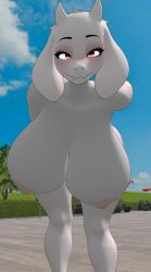 bent_over big_breasts goat horns huge_breasts massive_breasts milf naked pool poolside toriel toriel_(bom39) undertale undertale_(series) vrchat vrchat_avatar