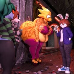 1:1 absurd_res adri164 alphys anthro ass big_butt bubble_butt buckteeth canid canine city city_background clothing curvy_figure domestic_cat duo exhibitionism eyewear felid feline felis female fishnet_clothing footwear fox gabby_summers_(oc) glasses group hi_res high_heels huge_butt huge_hips huge_thighs hyper hypno_ashe_(oc) lagomorph legwear leporid lizard looking_at_viewer looking_back male mammal money navel nipples obese obese_anthro obese_female overweight overweight_anthro overweight_female ozzie_(ozziemoss) panties pasties pink_clothing public public_exposure rabbit reptile round_glasses scalie seductive shoes teeth thick_thighs thigh_highs undertale_(series) underwear wide_hips yellow_body yellow_skin