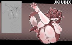 anthro anus ass big_breasts big_butt breasts brown_body brown_fur domestic_cat felid feline felis female fur genitals heart_symbol hi_res jkiubix looking_at_viewer mammal misty_lyncat_(jkiubix) nipples paws presenting presenting_hindquarters ragdoll_cat reference_image simple_background smug solo thick_thighs vulva white_body white_fur