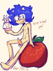 18th_birthday animal_genitalia animal_penis anthro apple birthday blue_hair blush candles cat_ears colored_sketch cupcake english_text feline feline_humanoid furry glasses humanoid magearna64 male male_only messy_sketch nerd no_nipples non-human oc original original_character penis raku_sarvin raku_sarvin_(character) self_insert self_upload signature sketch solo yay_happy_bday_to_me_yay! yellow_body