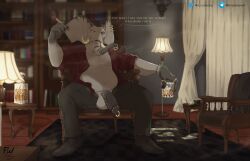 2023 alcohol anthro balls beverage black_body black_hair black_penis bookshelf bottomwear chair che'doro_(ur_irrelephant) cigar clock clothed clothing container cup dreadlocks drinking_glass dydoe_piercing ear_piercing ear_ring elephant elephantid english_text erection facial_piercing footwear frenum_ladder frenum_piercing furniture gay gay_male genital_piercing genitals glans_piercing glass glass_container glass_cup gold_(metal) gold_jewelry gold_piercing grey_body hair hi_res holding_beverage holding_object homosexual homosexual_male humanoid_genitalia humanoid_penis inside jewelry kintsugi_(art) ladder_piercing lamp male male/male male_anthro male_only male_penetrating mammal money musclegut muscular muscular_anthro muscular_male nando_wolf nose_piercing nose_ring nude nude_anthro nude_male open_bottomwear open_clothing open_pants open_shirt open_topwear overweight overweight_anthro overweight_male pants penis penis_piercing piercing prince_albert_piercing proboscidean proboscis_(anatomy) profanity ring ring_piercing shirt shoes sitting smoking smoking_cigar solo spread_legs spreading text topwear trunk_(anatomy) tusks watch whiskey whiskey_glass wristwatch