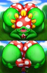 2026 absurd_res anthro ass ass_up balls balls_outline bent_over big_balls big_butt bulge clothed clothing comic detailed_bulge dialogue digital_media_(artwork) elemental_creature english_text flora_fauna freckled_butt freckles front_view genital_outline genitals grass group hat headgear headwear hi_res huge_balls huge_butt human looking_down male mammal mario_bros nintendo oblivious open_mouth overalls panties panties_only petey_piranha piranha_plant plant polka_dot_panties question_mark rear_view shirt size_difference stunned tepigfan101 text topless topwear trio underwear underwear_only wide_hips