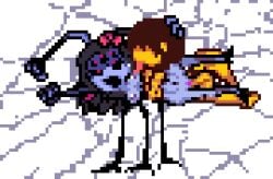 accurate_art_style animated anthro balls breasts deltarune dmoons female fucking grey_body human human_on_anthro insects kris_(deltarune) male male/female muffet nipples penis pixel_animation pixel_art pixelated spider spider_girl sprite undertale undertale_(series) web