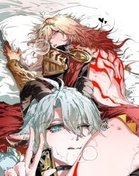 after_oral after_sex animal_ears animal_tail bite_mark bite_marks cum_in_mouth gay honkai:_star_rail horns implied_oral lion_ears mydei_(honkai:_star_rail) phainon_(honkai:_star_rail) yaoi