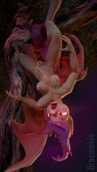 9:16 absurd_res anthro bat_pony bodily_fluids claws dracoinkie equid female flutterbat_(mlp) fluttershy_(mlp) friendship_is_magic genital_fluids genitals glowing glowing_eyes hasbro hi_res hissing mammal my_little_pony nipples peeing peeing_on_self pubes solo upside-down urine urine_on_self vulva watersports wetting